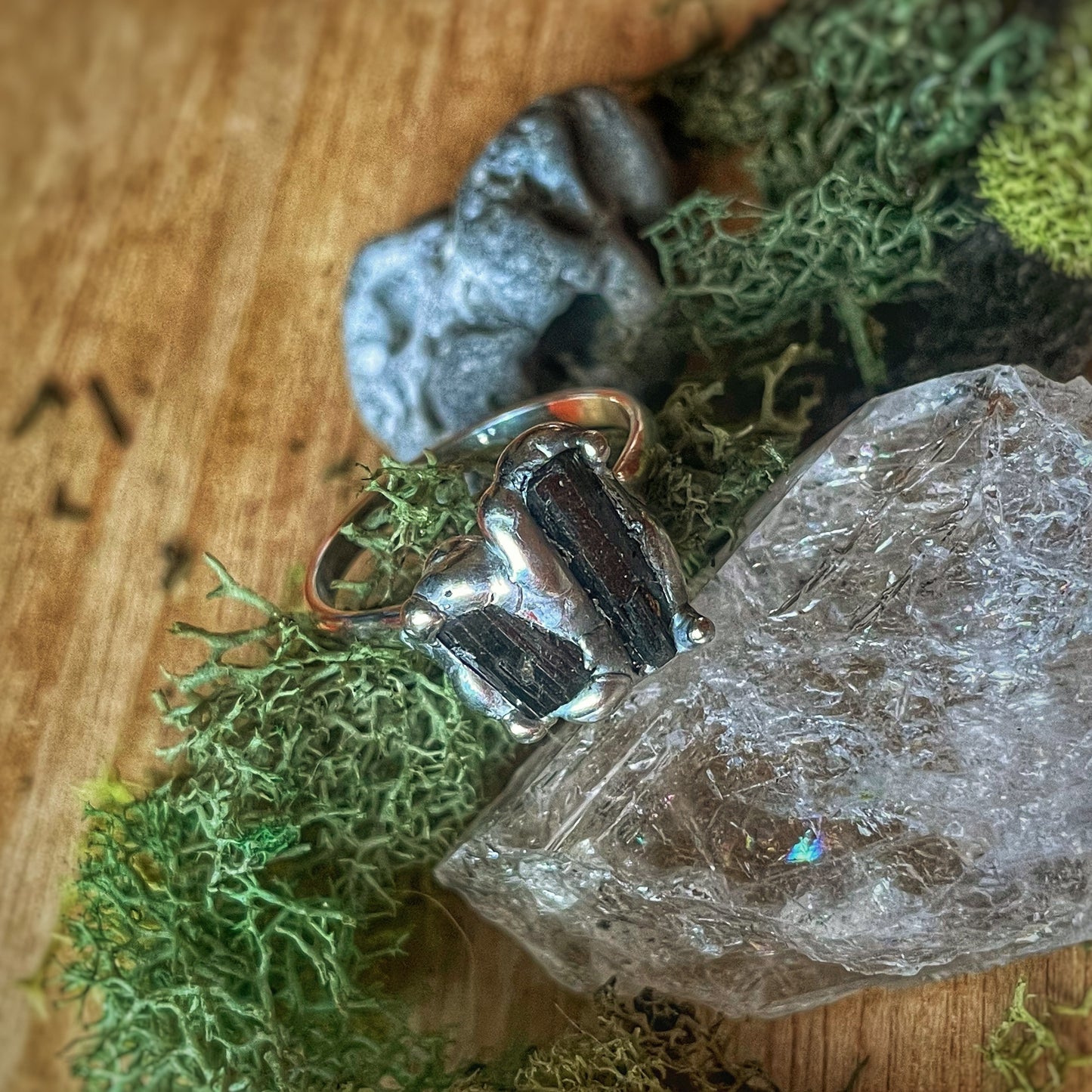 12 Black Tourmaline Silver Ring