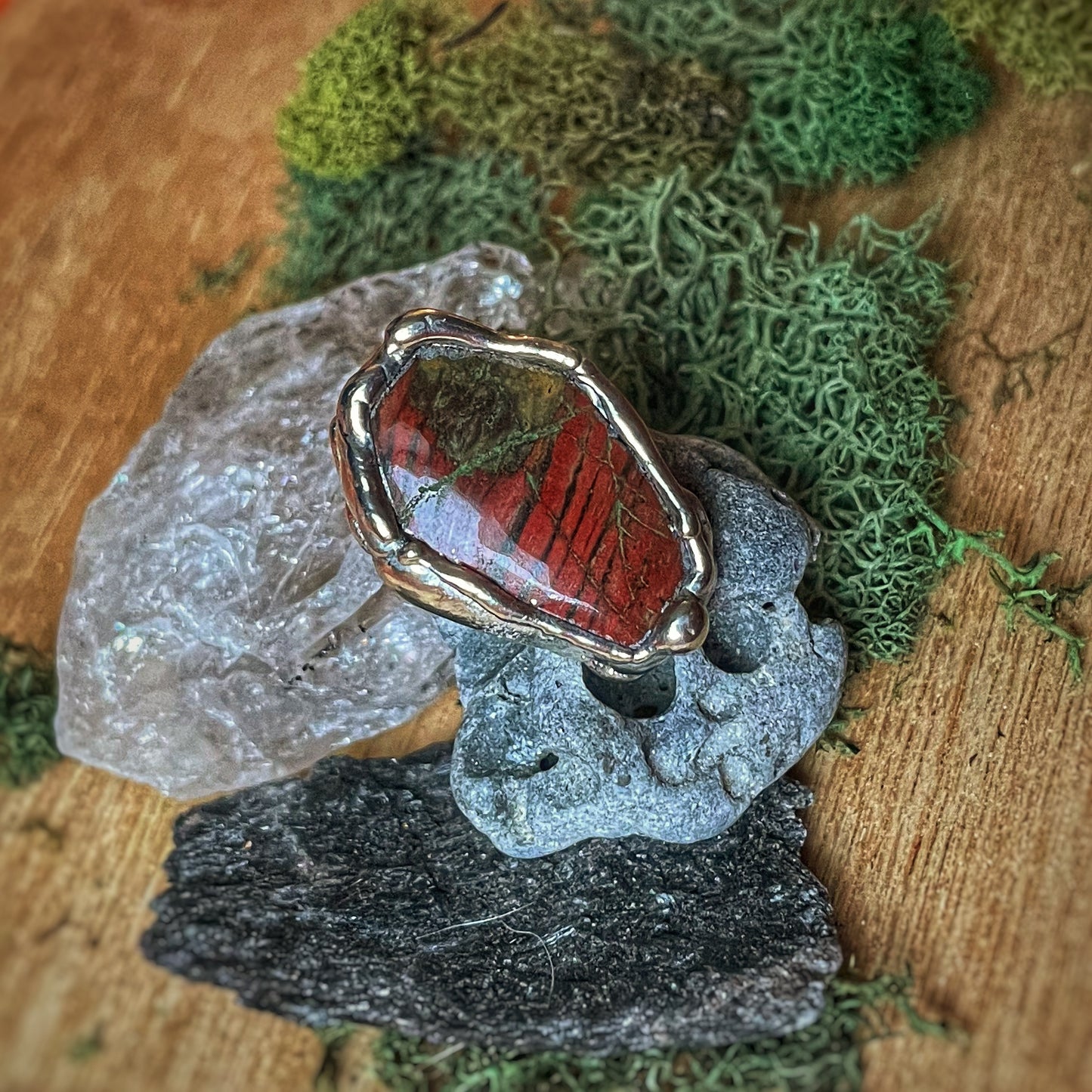 5 Red Agate Silver Ring