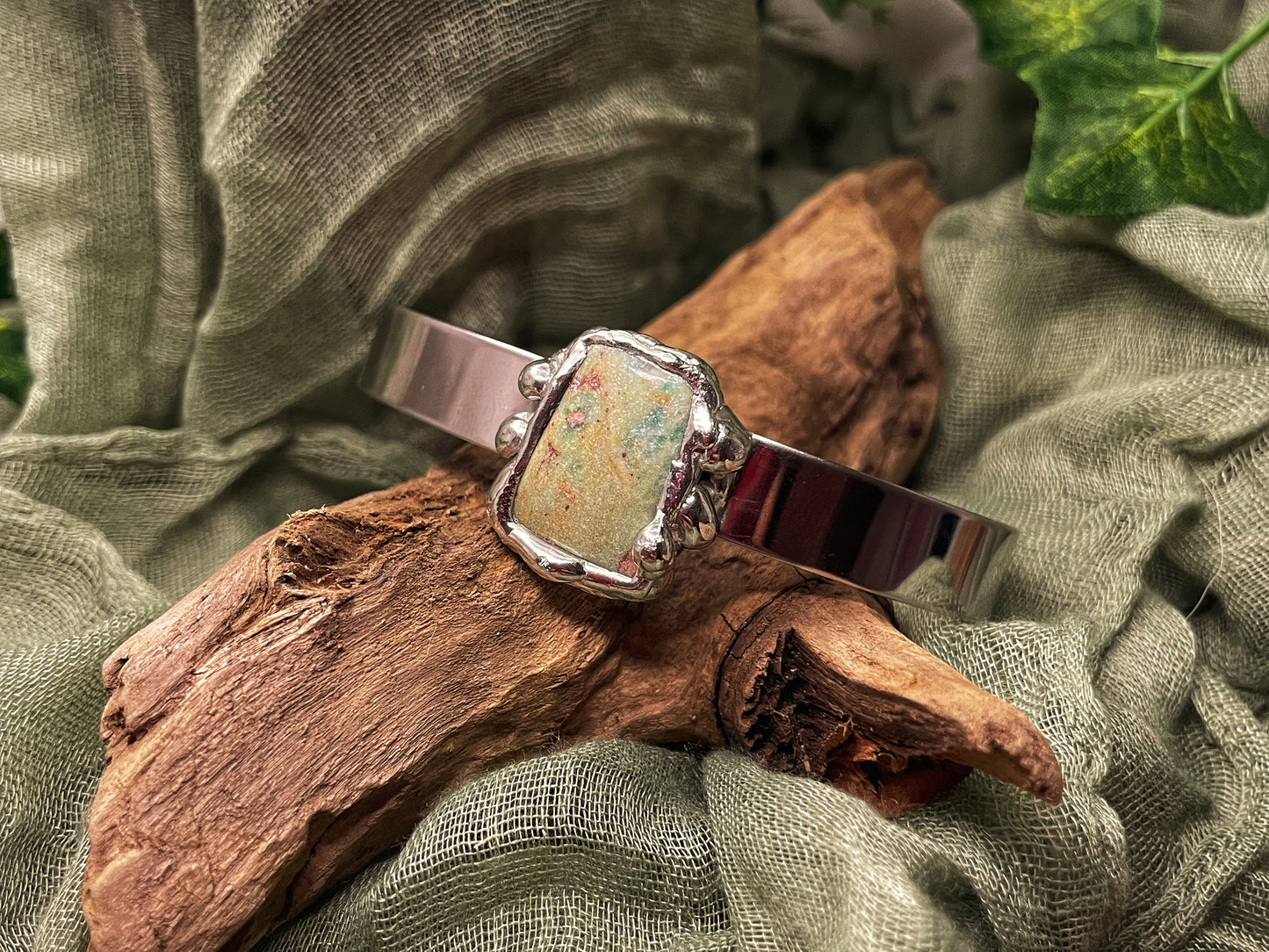 Ruby Fuchsite Bracelet: Adjustable Cuff Style
