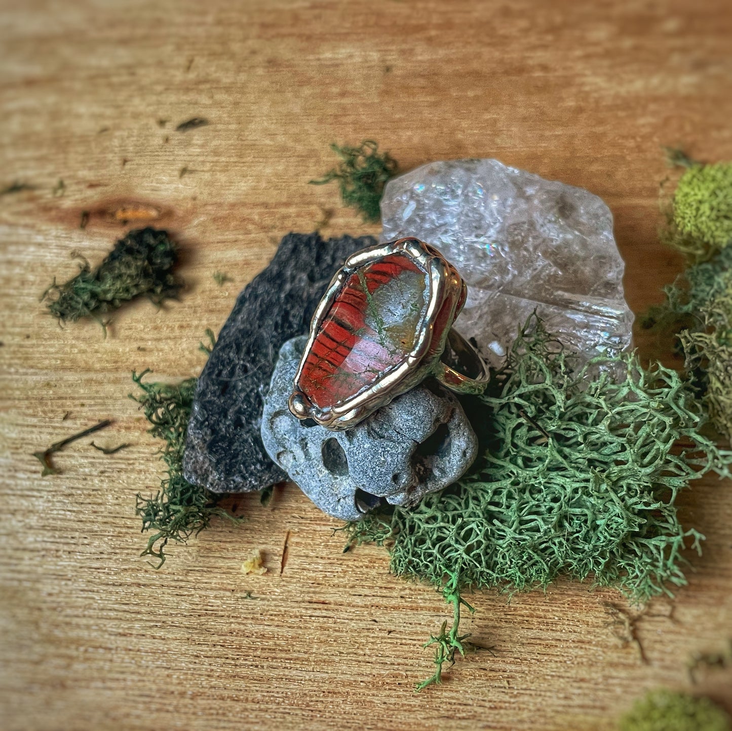 5 Red Agate Silver Ring
