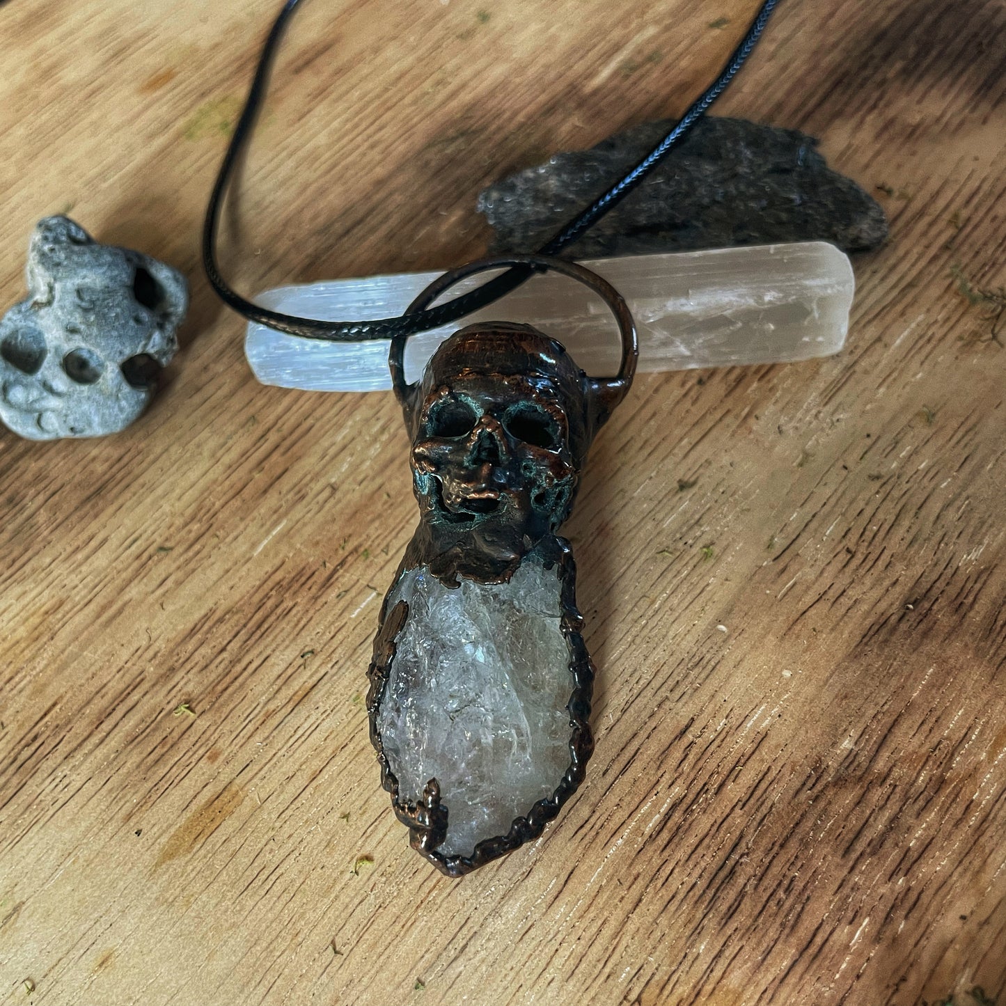 Copper Skull Quartz Necklace