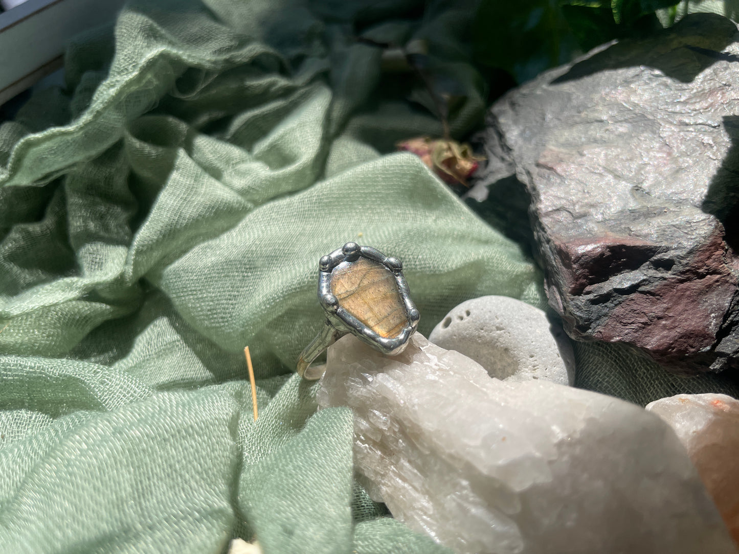 Size 11 Labradorite Coffin Ring