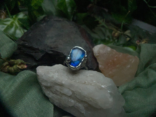 Size 7.5 Labradorite Coffin Ring