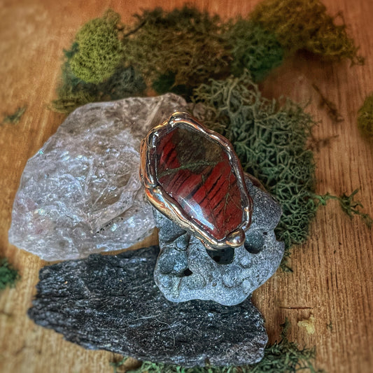 5 Red Agate Silver Ring