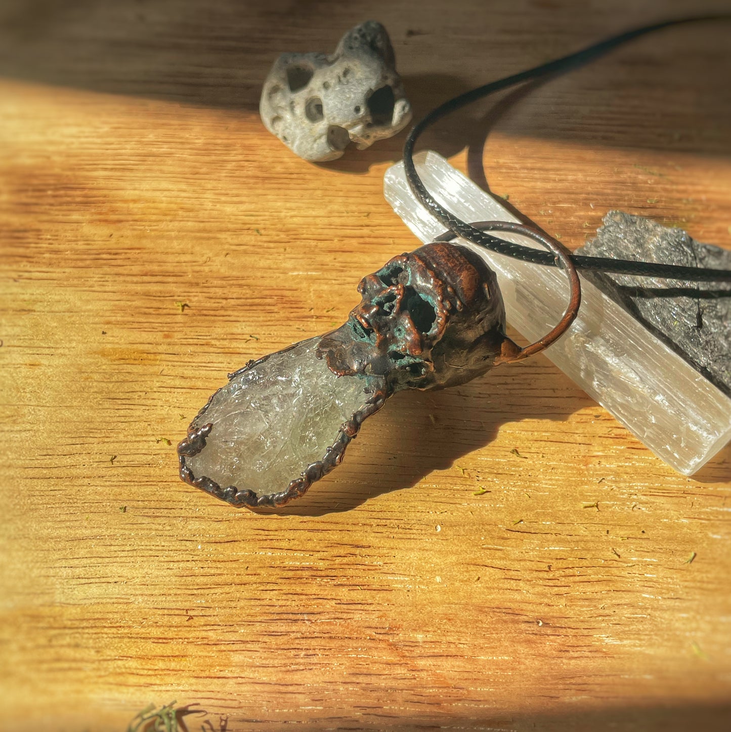 Copper Skull Quartz Necklace